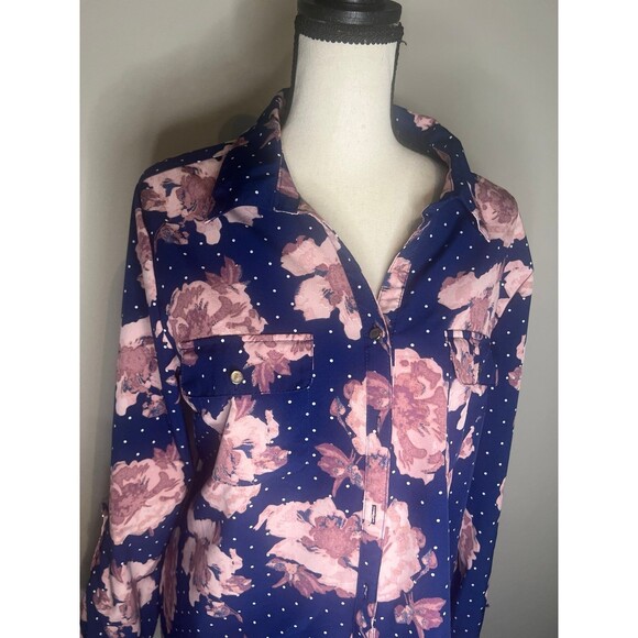 Pink, blue polka dot blouse woman’s medium - Picture 2 of 4